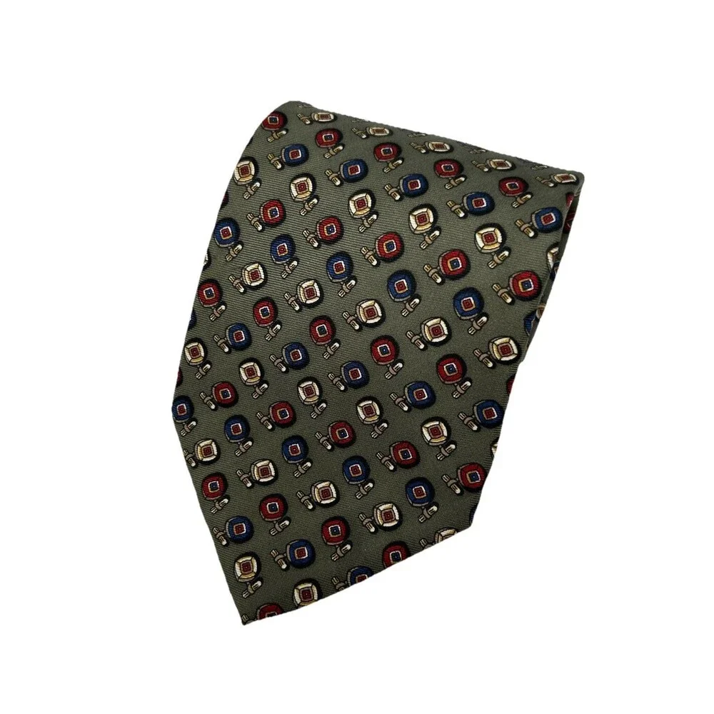 Brooks Brothers Tie Silk Green Geometric Print Classic Necktie  57.5